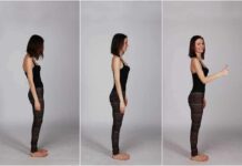 woman in side profile showing posture changes and thumbs up