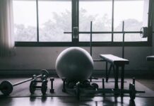 home gym with weights and exercise ball